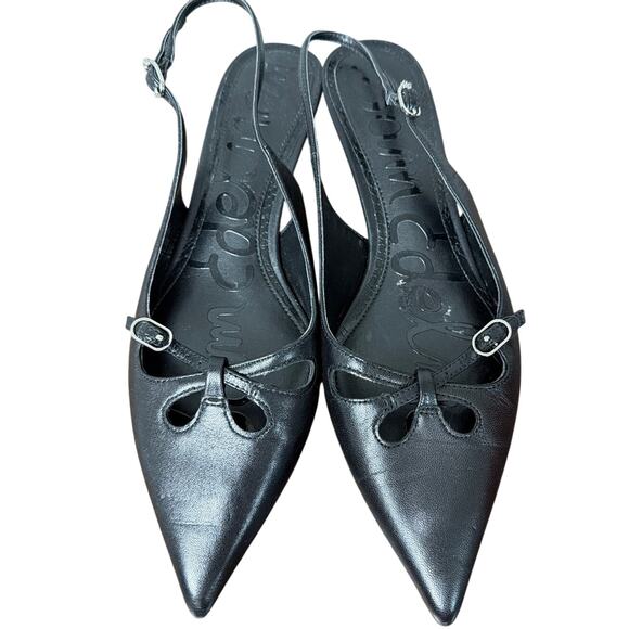 Sam Edelman Fauna Kitten Heels Strappy Black Leather Size 8 Slingback NWOB - Picture 5 of 8
